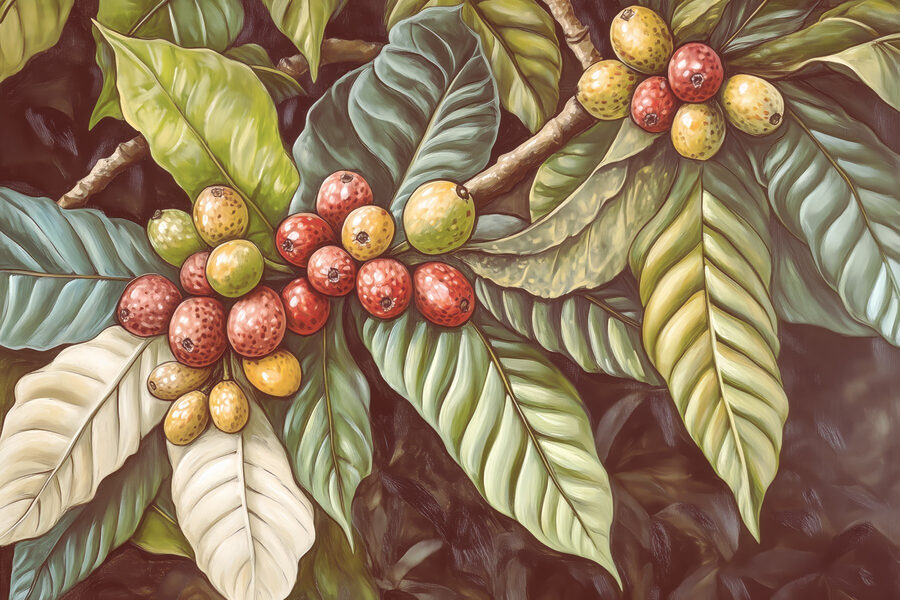 Lush leaves with vibrant fruit clusters