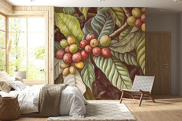 Lush leaves with vibrant fruit clusters Lush leaves with vibrant fruit clusters