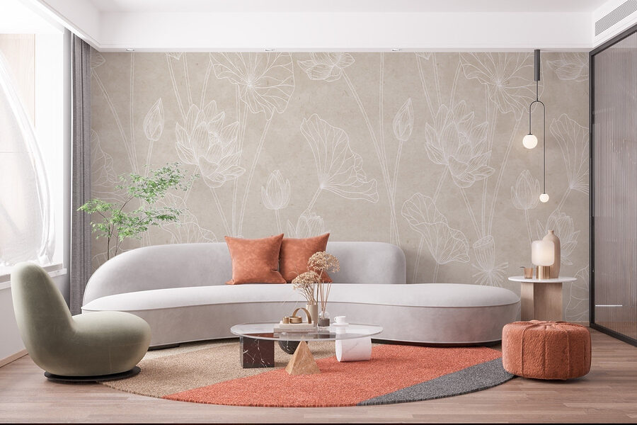 White line drawing of flowers