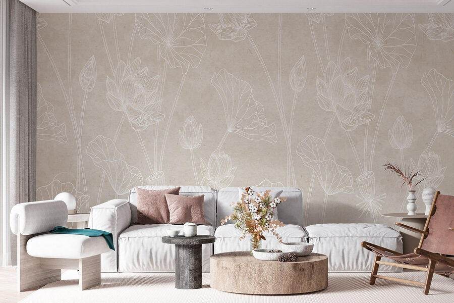 White line drawing of flowers