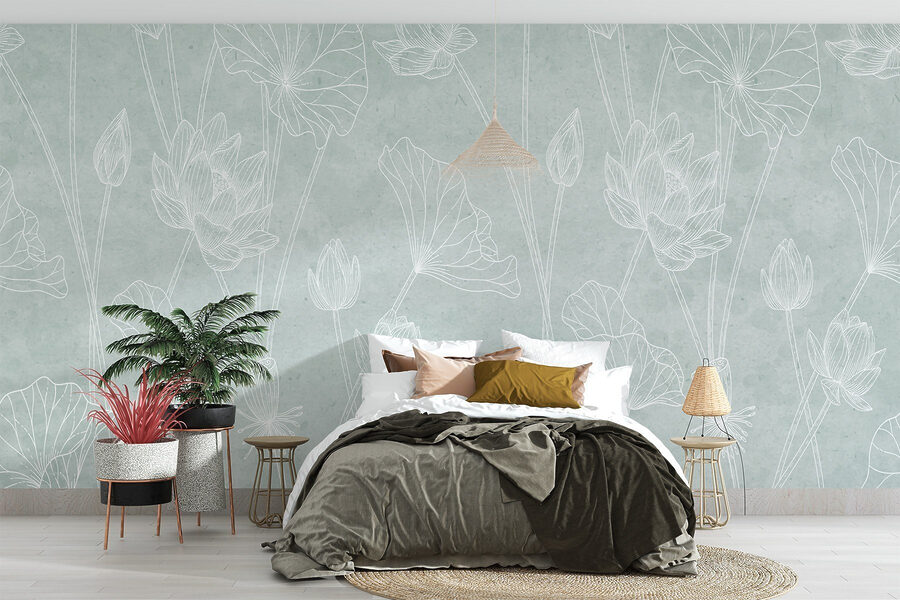Pattern of flowers on a blue background