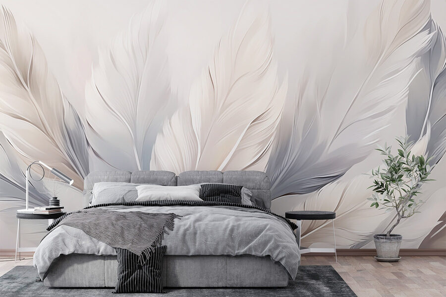 Wall murals Group of white and grey feathers