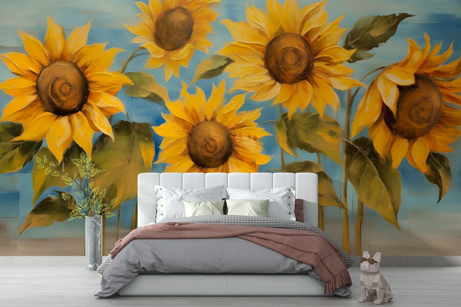 Wall murals Painting of sunflowers on a wall