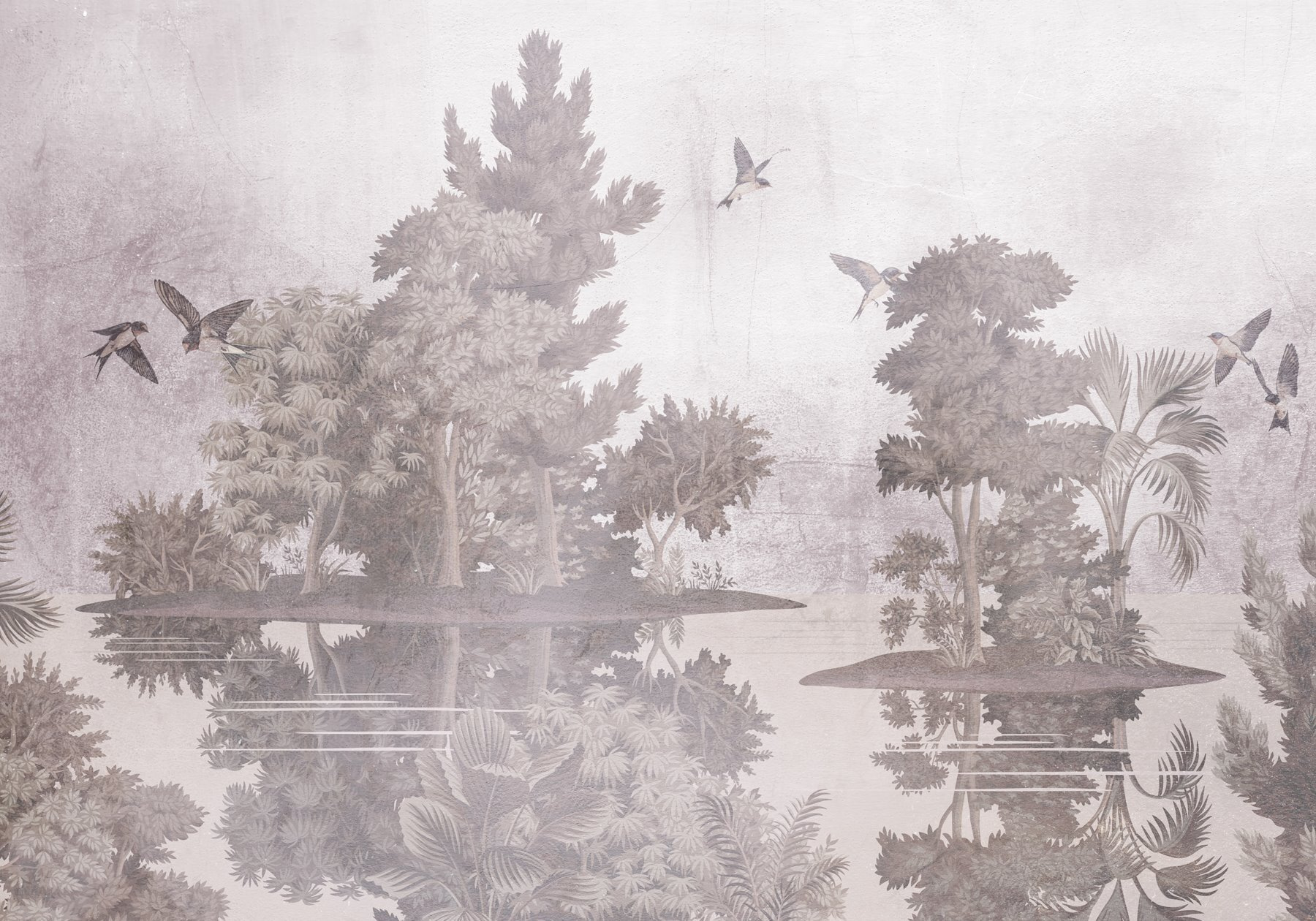 Birds flying over trees