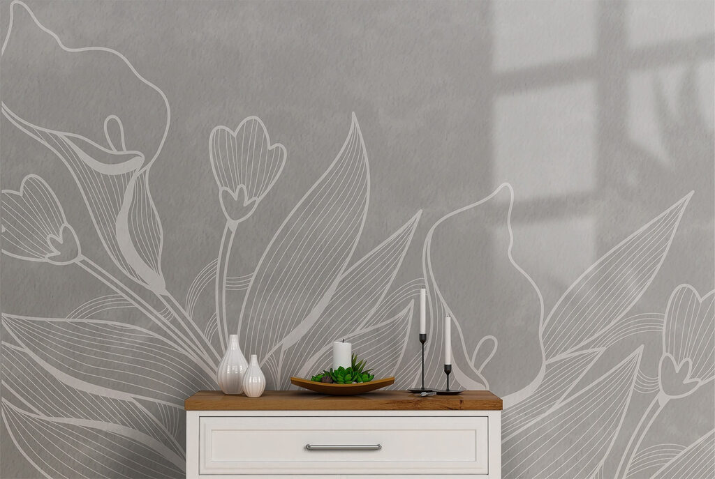 White line drawing of flowers White line drawing of flowers