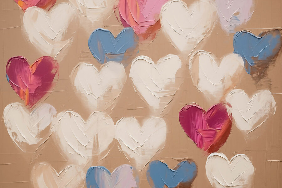 Colorful hearts on a textured background