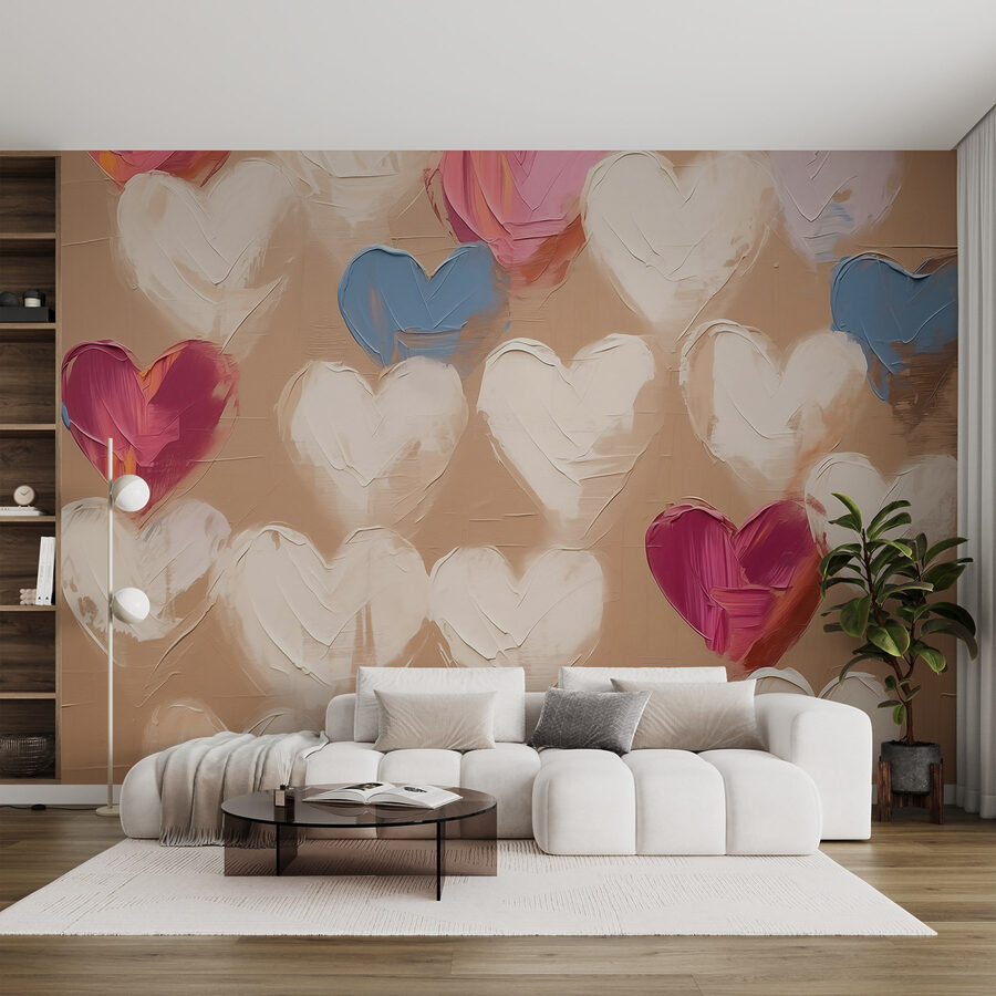 Colorful hearts on a textured background