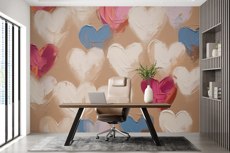Colorful hearts on a textured background