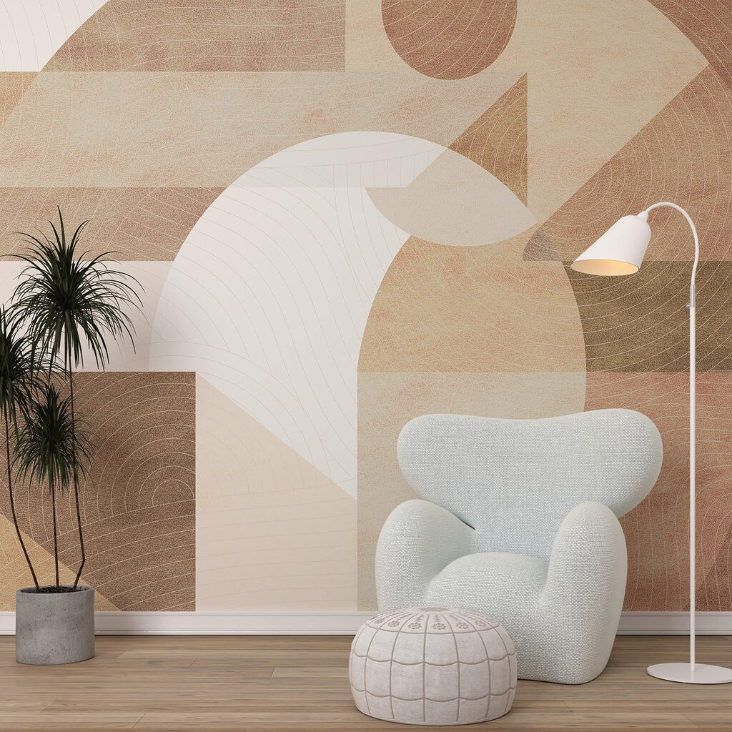 Abstract shapes and muted tones blend
