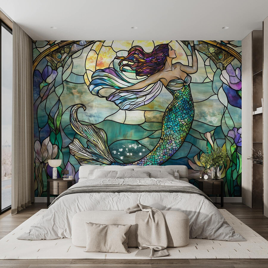 Wall murals Stained glass window with a mermaid