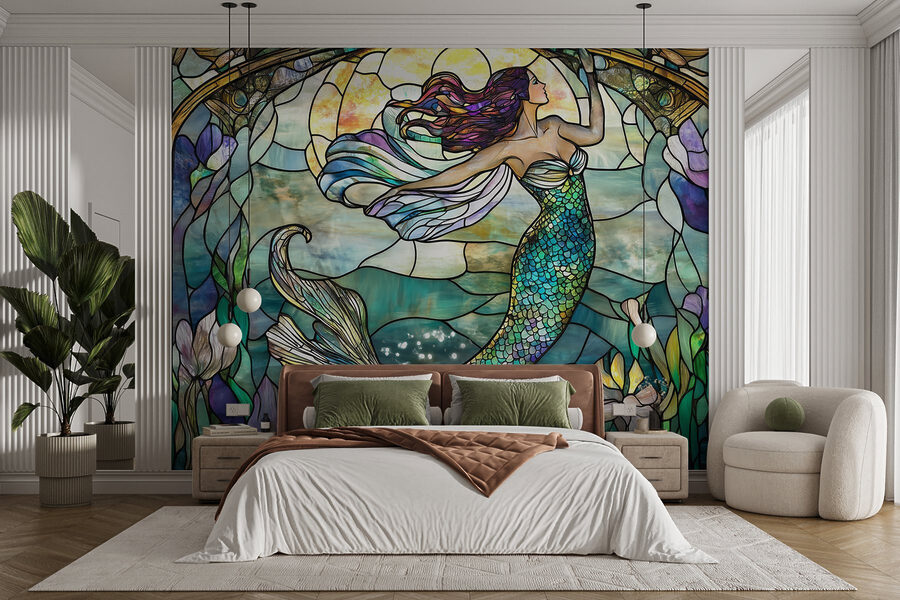 Wall murals Stained glass window with a mermaid - Image 2