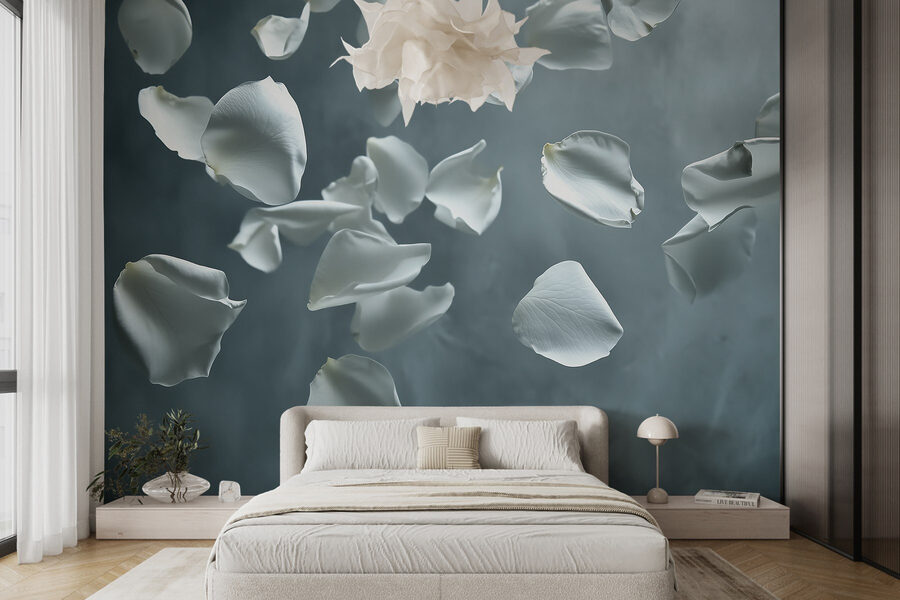 White petals falling in the air White petals falling in the air