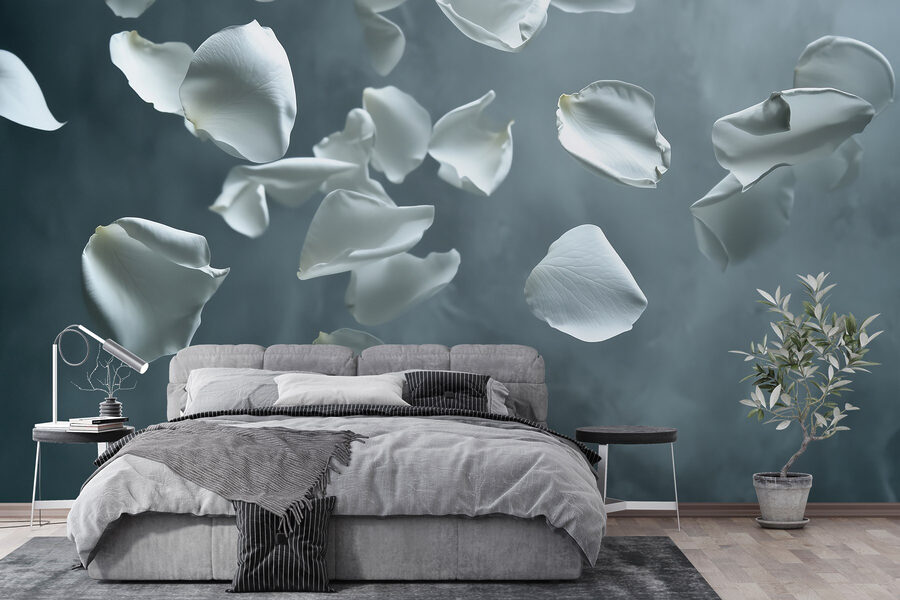 White petals falling in the air White petals falling in the air
