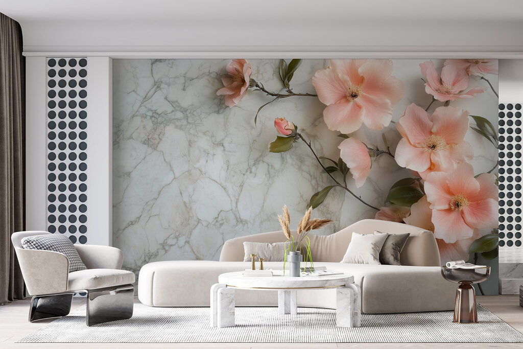 Group of pink flowers on a marble surface Group of pink flowers on a marble surface
