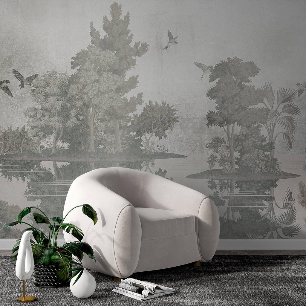 Birds flying over trees