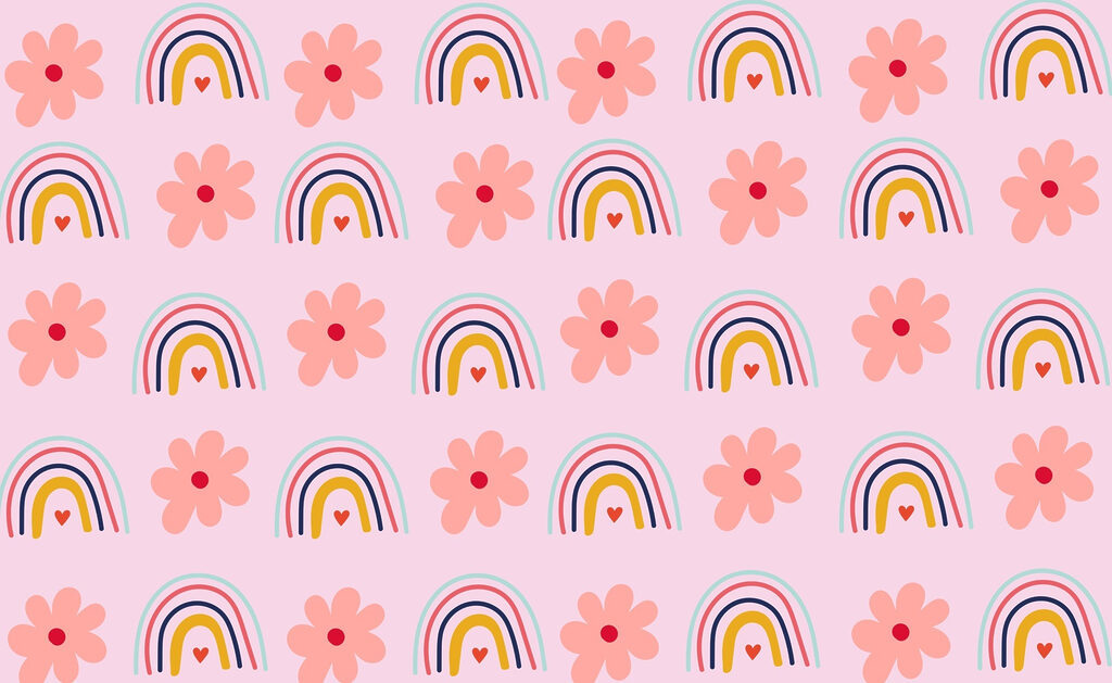 Pattern of flowers and rainbows
