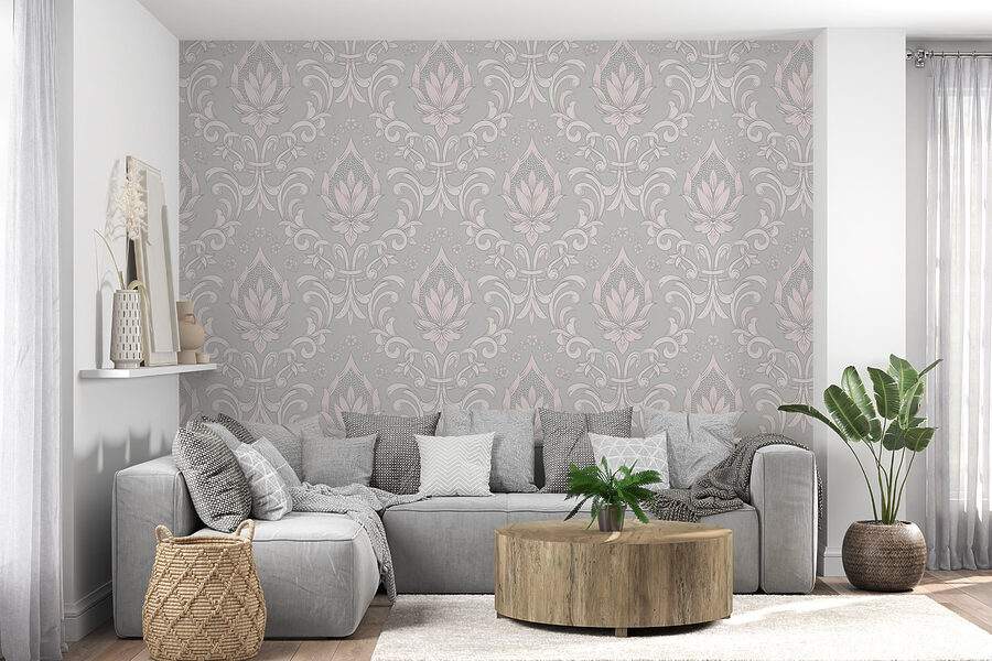 Wallpaper with pink and white designs