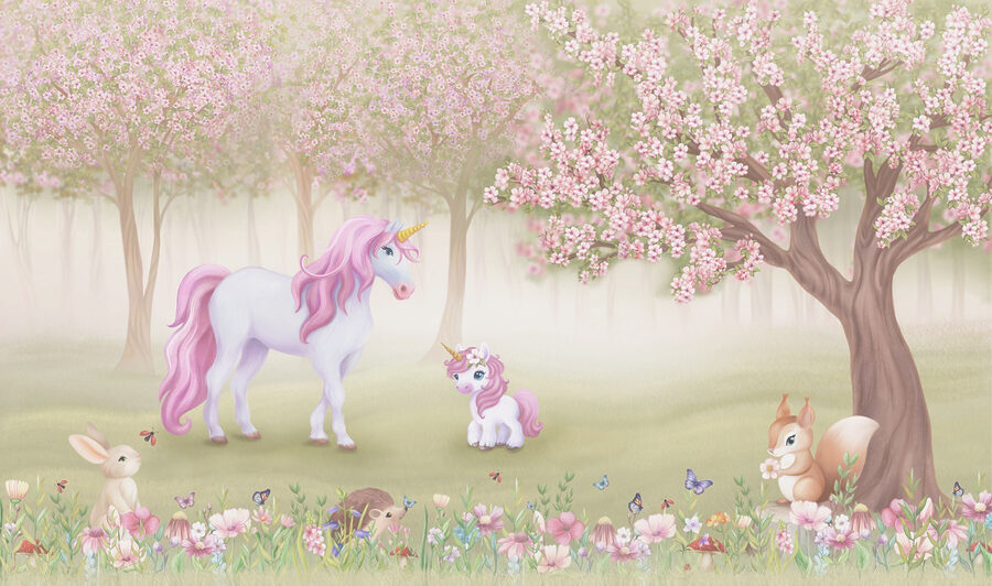Wall murals Unicorn and a squirrel in a forest - Image 6