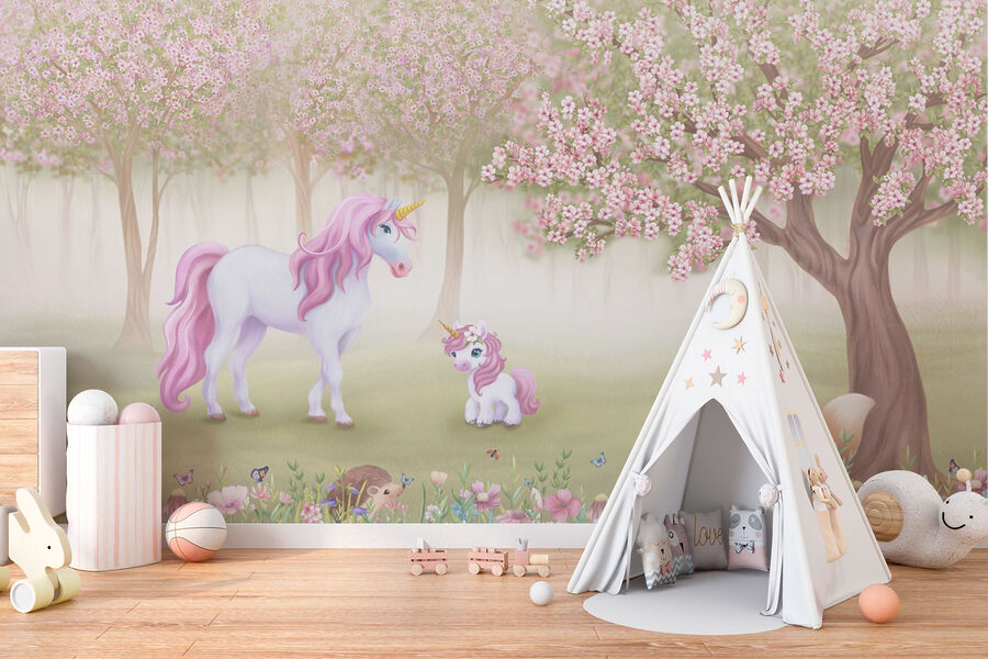 Wall murals Unicorn and a squirrel in a forest - Image 2