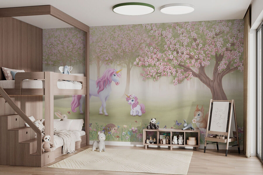 Wall murals Unicorn and a squirrel in a forest - Image 5