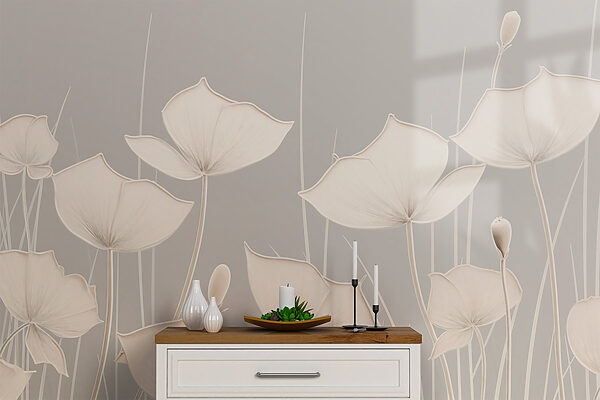 Wall murals White flowers with long stems (SKU: w02259) Wall murals Wall murals White flowers with long stems (SKU: w02259)