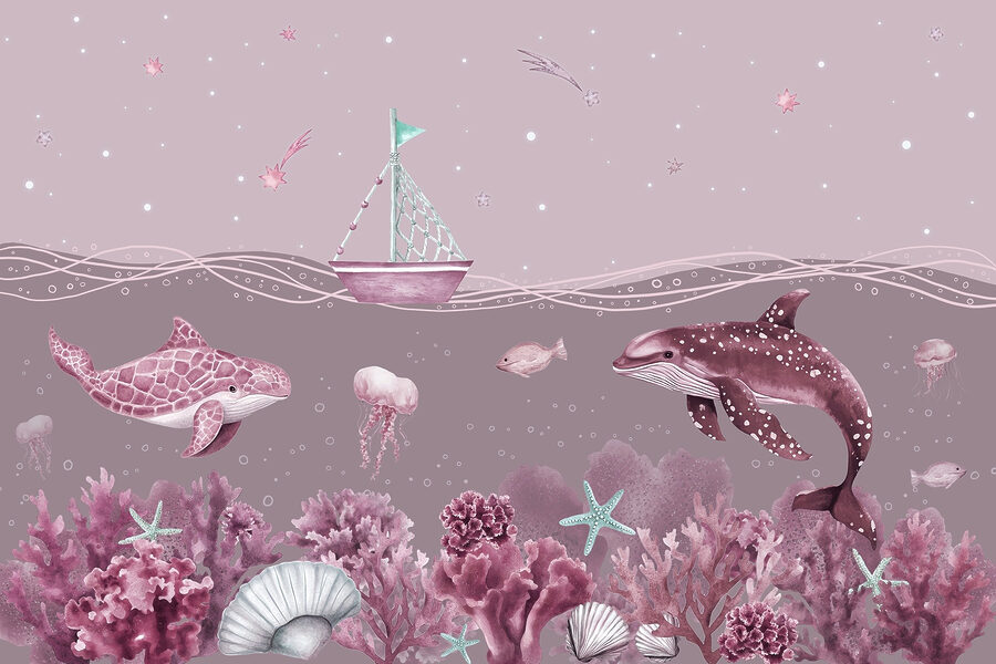 Wall murals Sea life with a boat and fish - Image 6