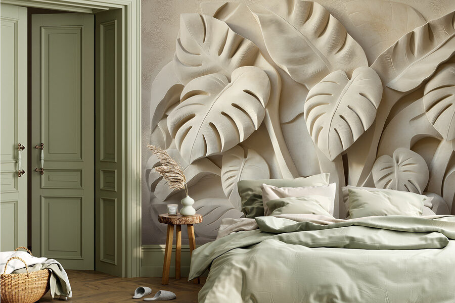 Stone carving of leaves