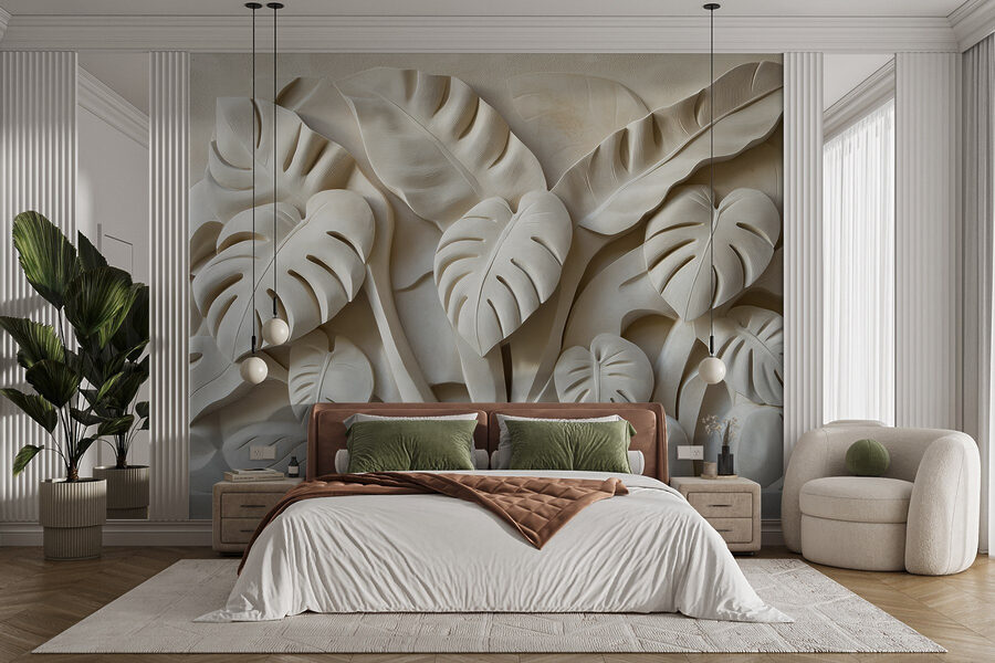 Stone carving of leaves