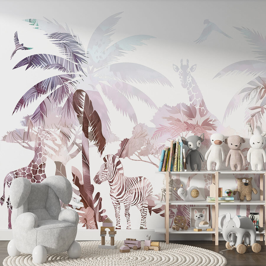 Wall murals Zebras and giraffes in a forest