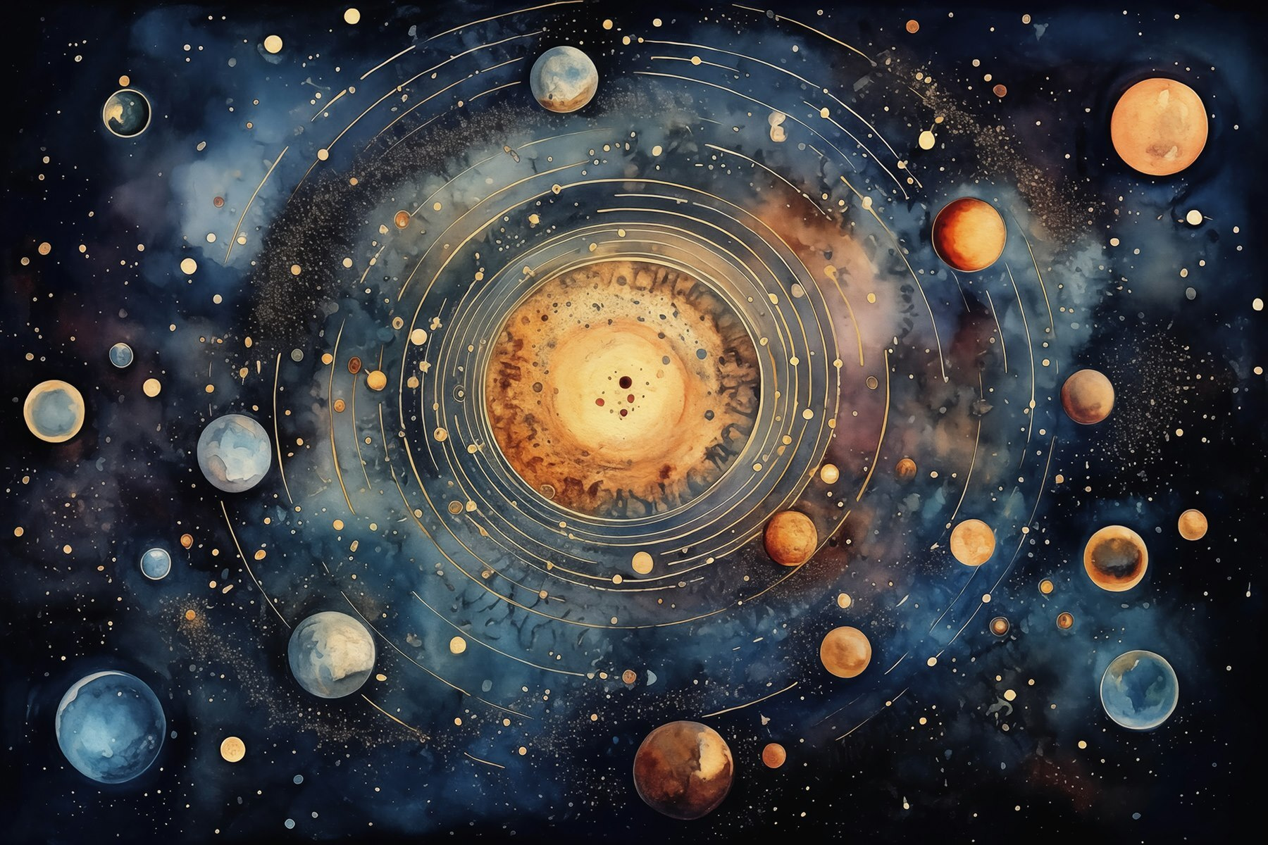 Painting of planets in space