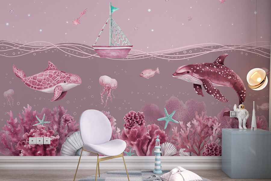 Wall murals Sea life with a boat and fish - Image 2