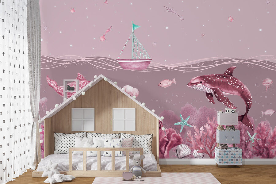 Wall murals Sea life with a boat and fish - Image 3