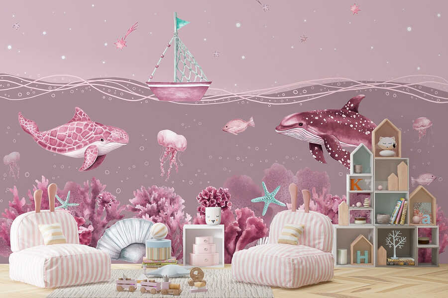 Wall murals Sea life with a boat and fish - Image 4