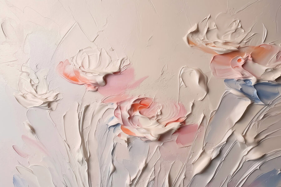 Wall murals Painting of flowers with white and pink paint - Image 3