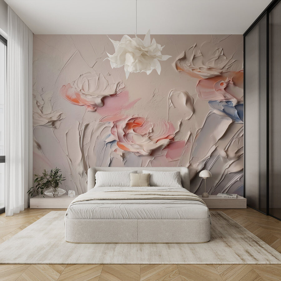 Wall murals Painting of flowers with white and pink paint
