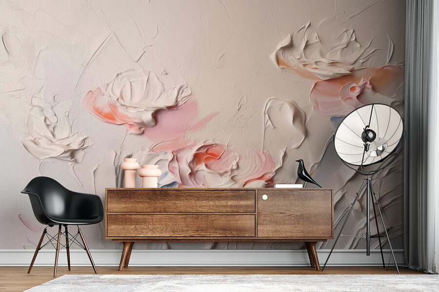 Wall murals Painting of flowers with white and pink paint - Image 2