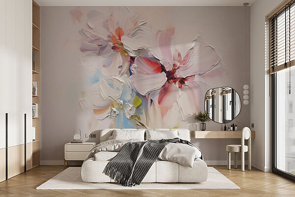 Painting of flowers on a white surface Painting of flowers on a white surface