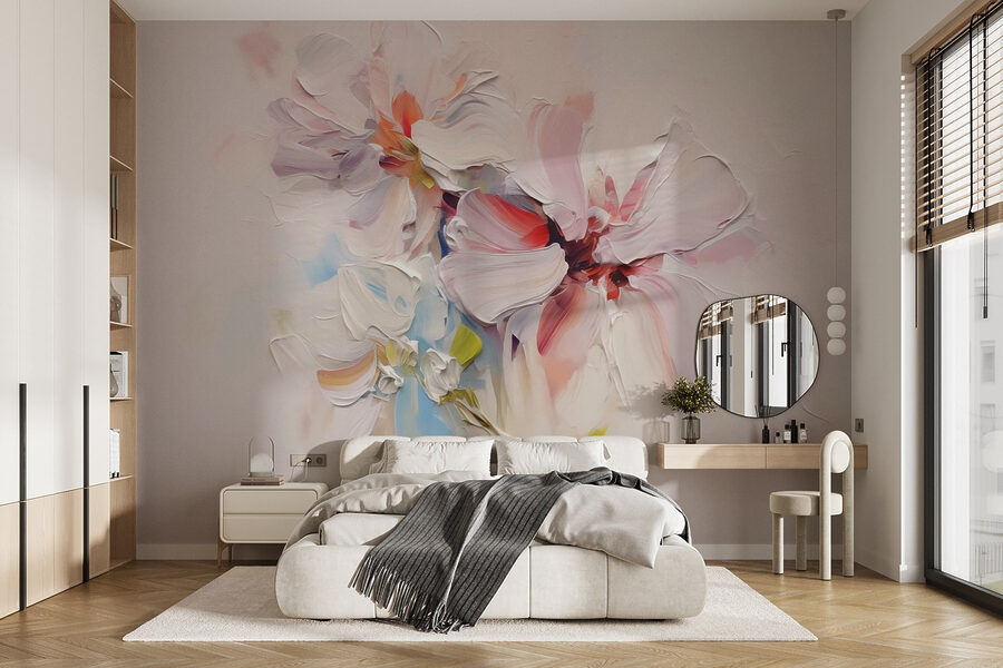Wall murals Painting of flowers on a white surface