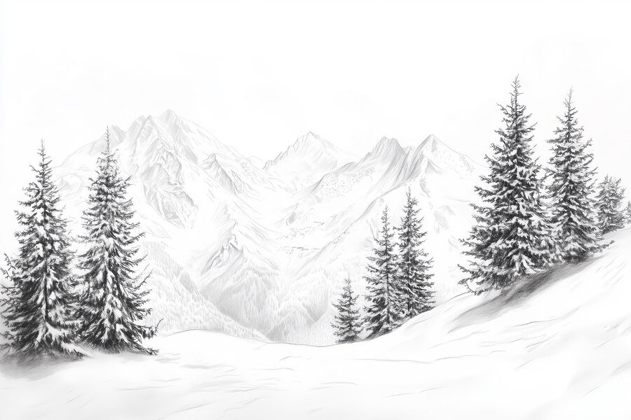 Drawing of a snowy mountain range Drawing of a snowy mountain range