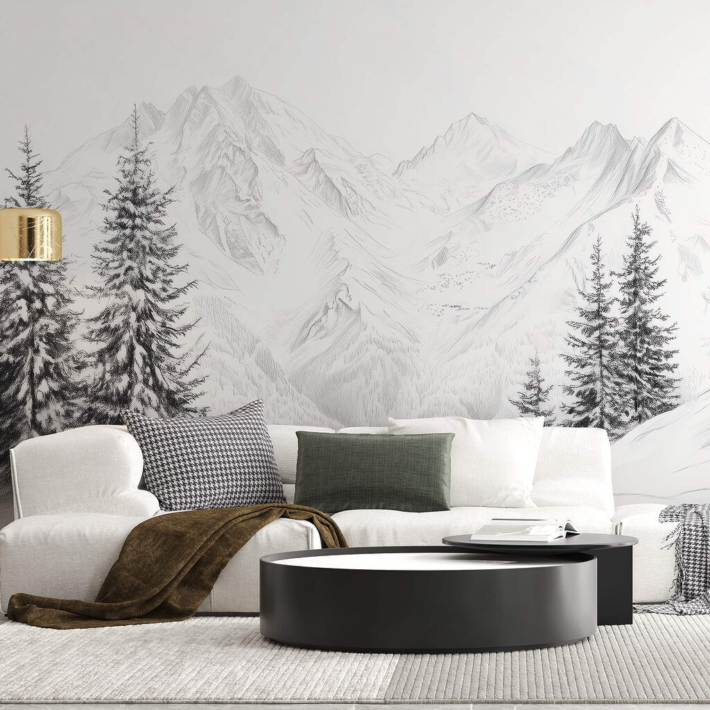 Drawing of a snowy mountain range