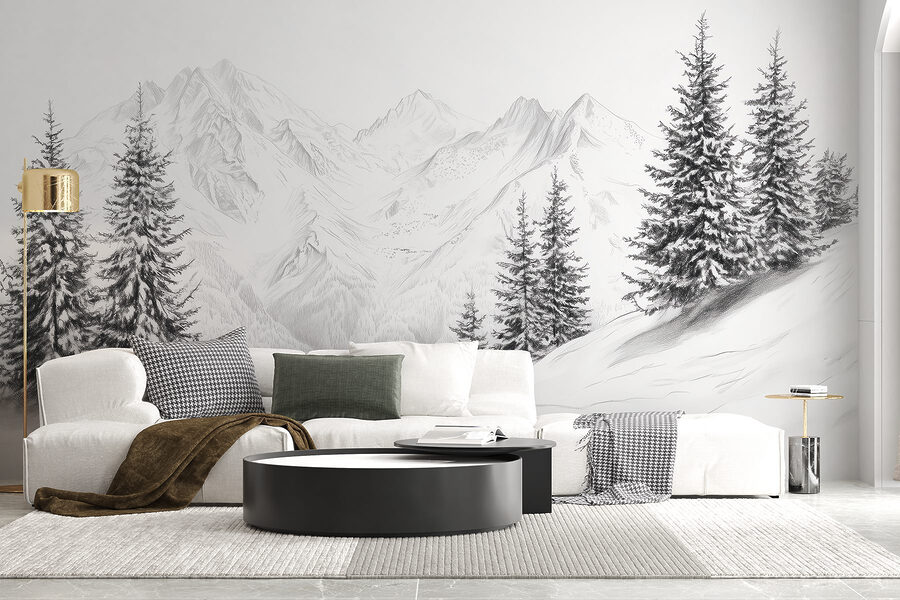 Drawing of a snowy mountain range Drawing of a snowy mountain range