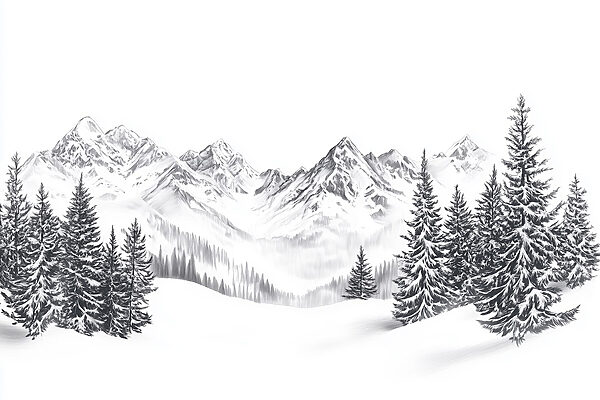 Drawing of a snowy mountain range Drawing of a snowy mountain range