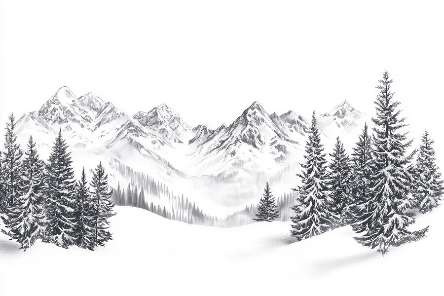 Wall murals Drawing of a snowy mountain range - Image 6