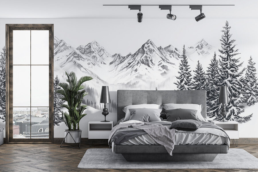 Wall murals Drawing of a snowy mountain range - Image 2