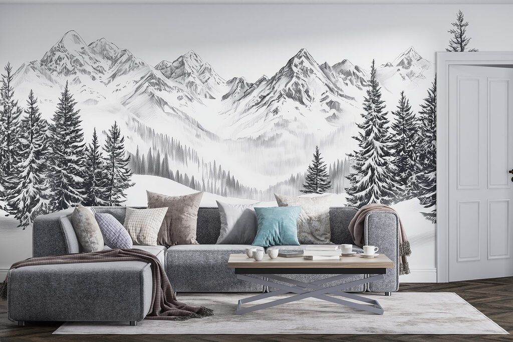 Drawing of a snowy mountain range