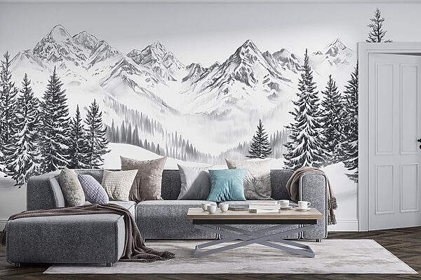 Drawing of a snowy mountain range Drawing of a snowy mountain range
