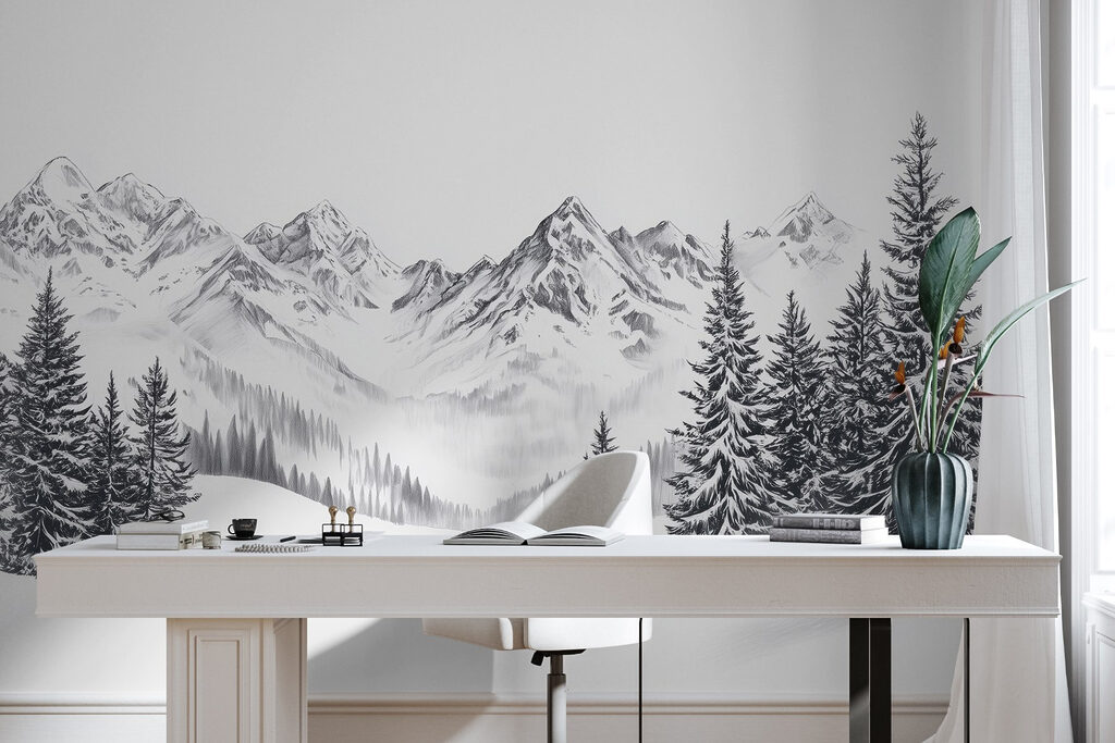 Drawing of a snowy mountain range