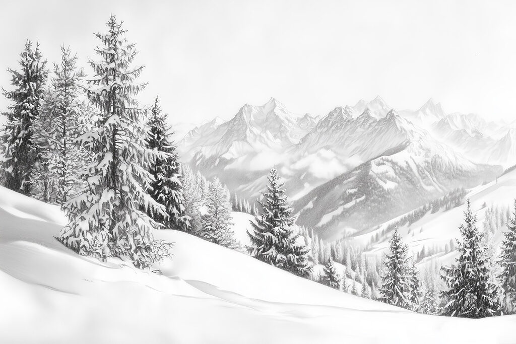 Snowy mountain with trees and mountains in the background Snowy mountain with trees and mountains in the background