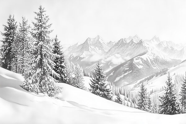 Snowy mountain with trees and mountains in the background Snowy mountain with trees and mountains in the background
