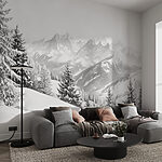 Wall mural Snowy mountain with trees and mountains in the background